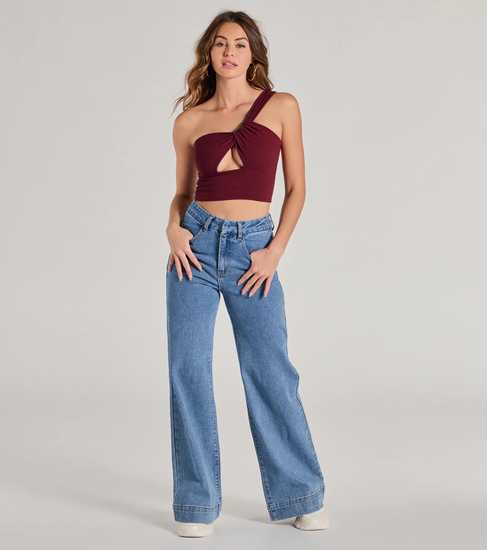 Here To Slay One-Shoulder Cutout Knit Crop Top - Image 3