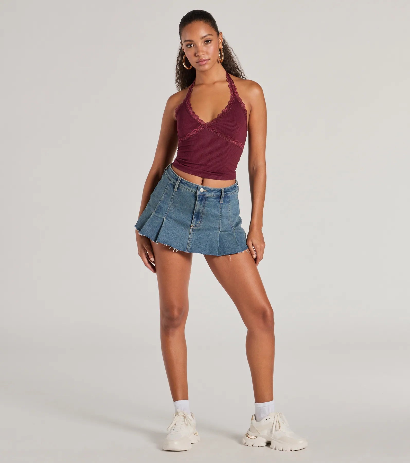 Adorably Trendy Lace Trim Knit Halter Top - Image 7