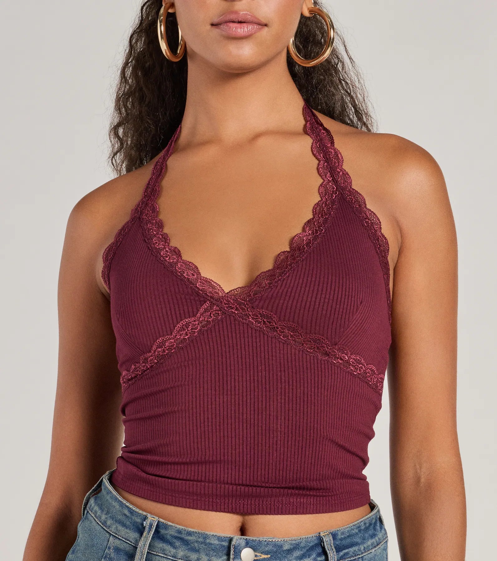 Adorably Trendy Lace Trim Knit Halter Top - Image 8