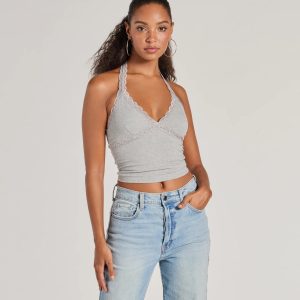 Adorably Trendy Lace Trim Knit Halter Top