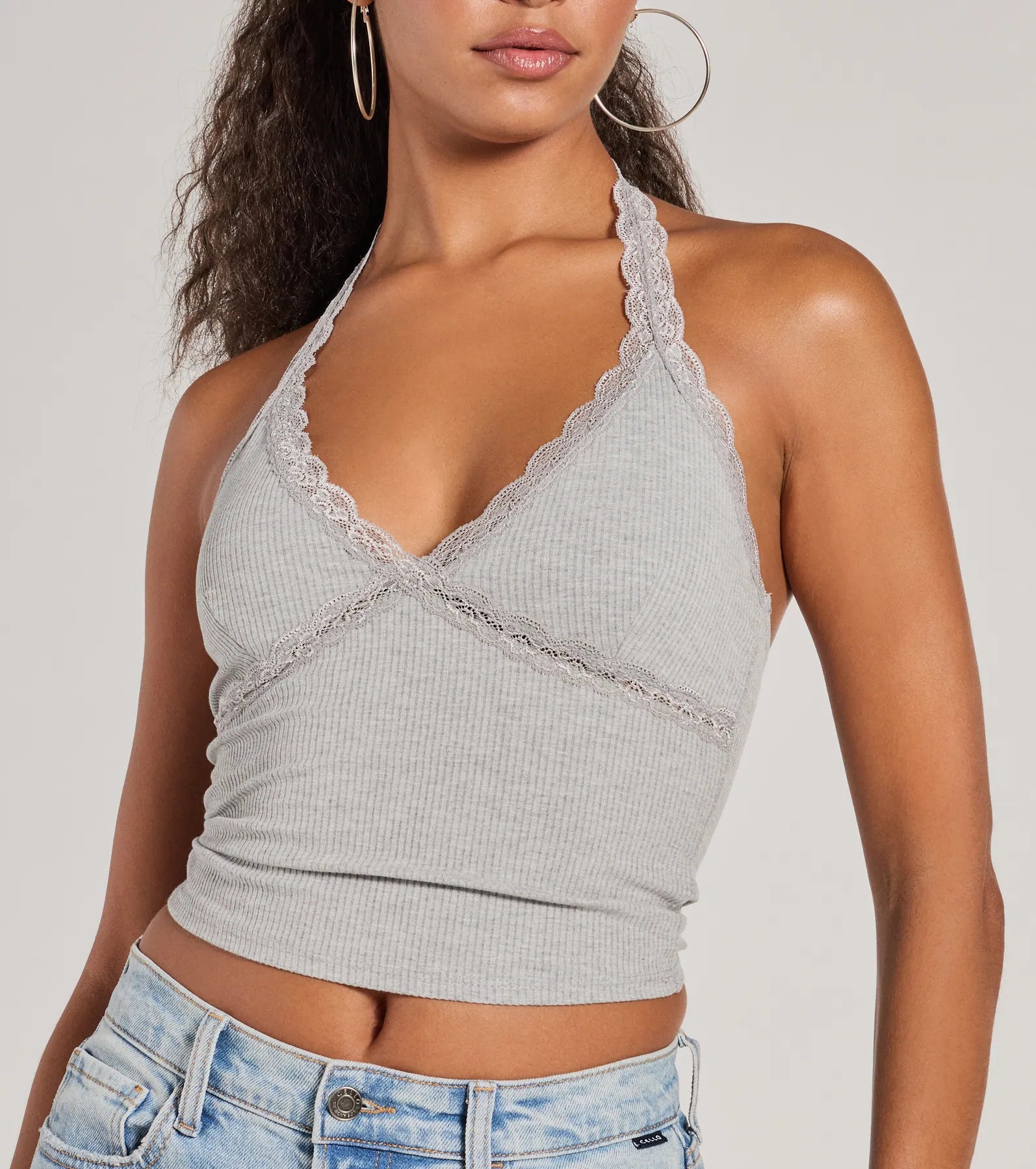 Adorably Trendy Lace Trim Knit Halter Top - Image 3