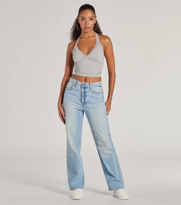Adorably Trendy Lace Trim Knit Halter Top - Image 4