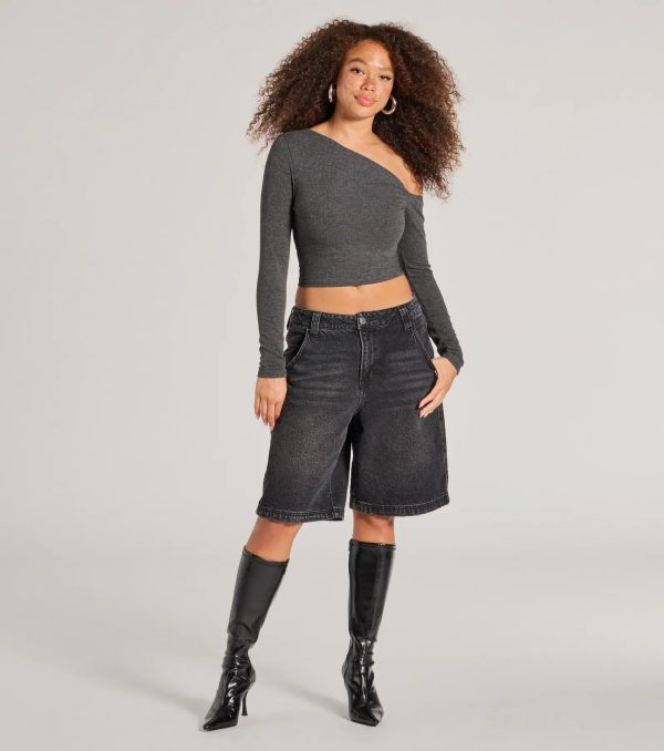 Effortlessly Chic One-Shoulder Ribbed Crop Top - Image 7