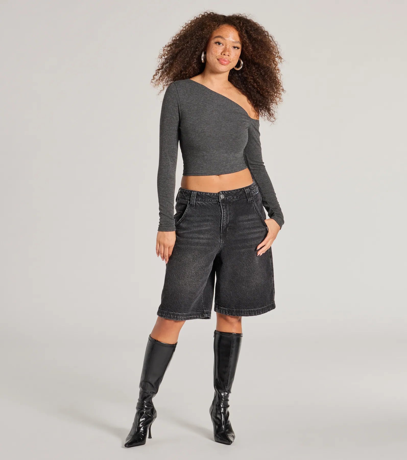 Effortlessly Chic One-Shoulder Ribbed Crop Top - Image 7