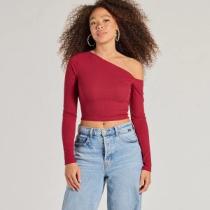 Effortlessly Chic One-Shoulder Ribbed Crop Top