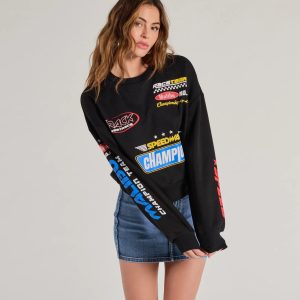 Trendy Moto Graphic Fleece Pullover Sweatshirt