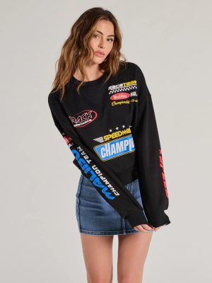 Trendy Moto Graphic Fleece Pullover Sweatshirt