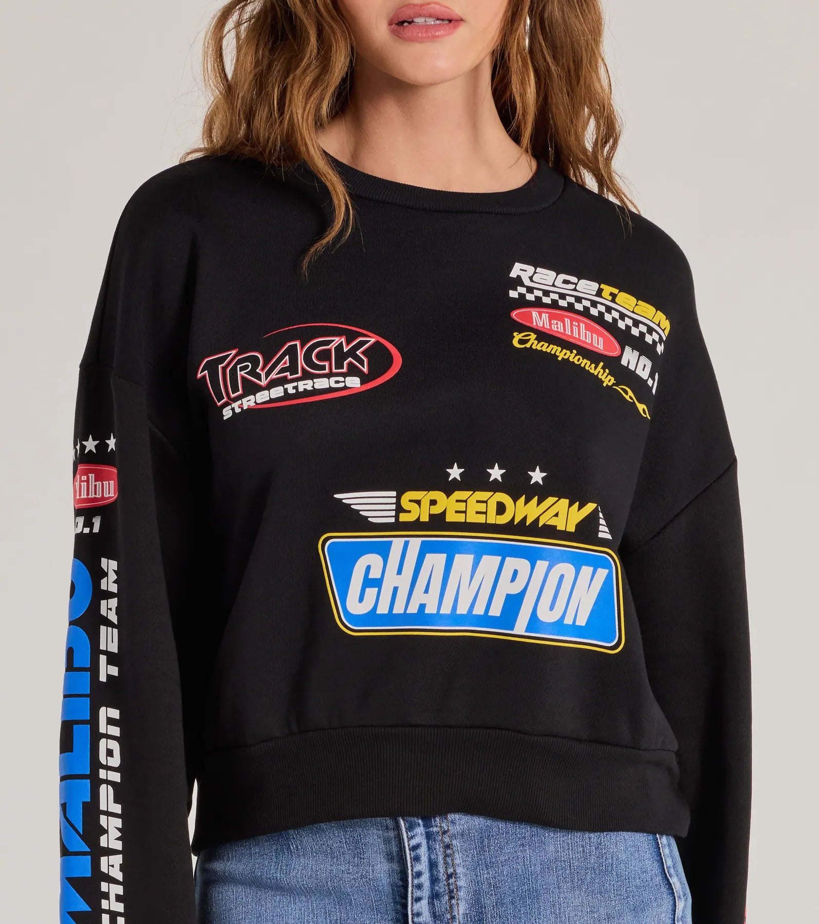 Trendy Moto Graphic Fleece Pullover Sweatshirt - Image 4