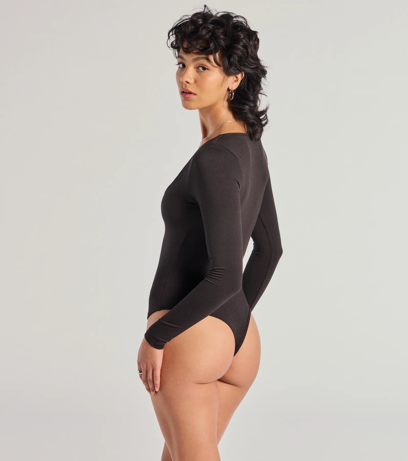 Minimal Chic Ribbed Knit Long Sleeve Bodysuit - Image 5