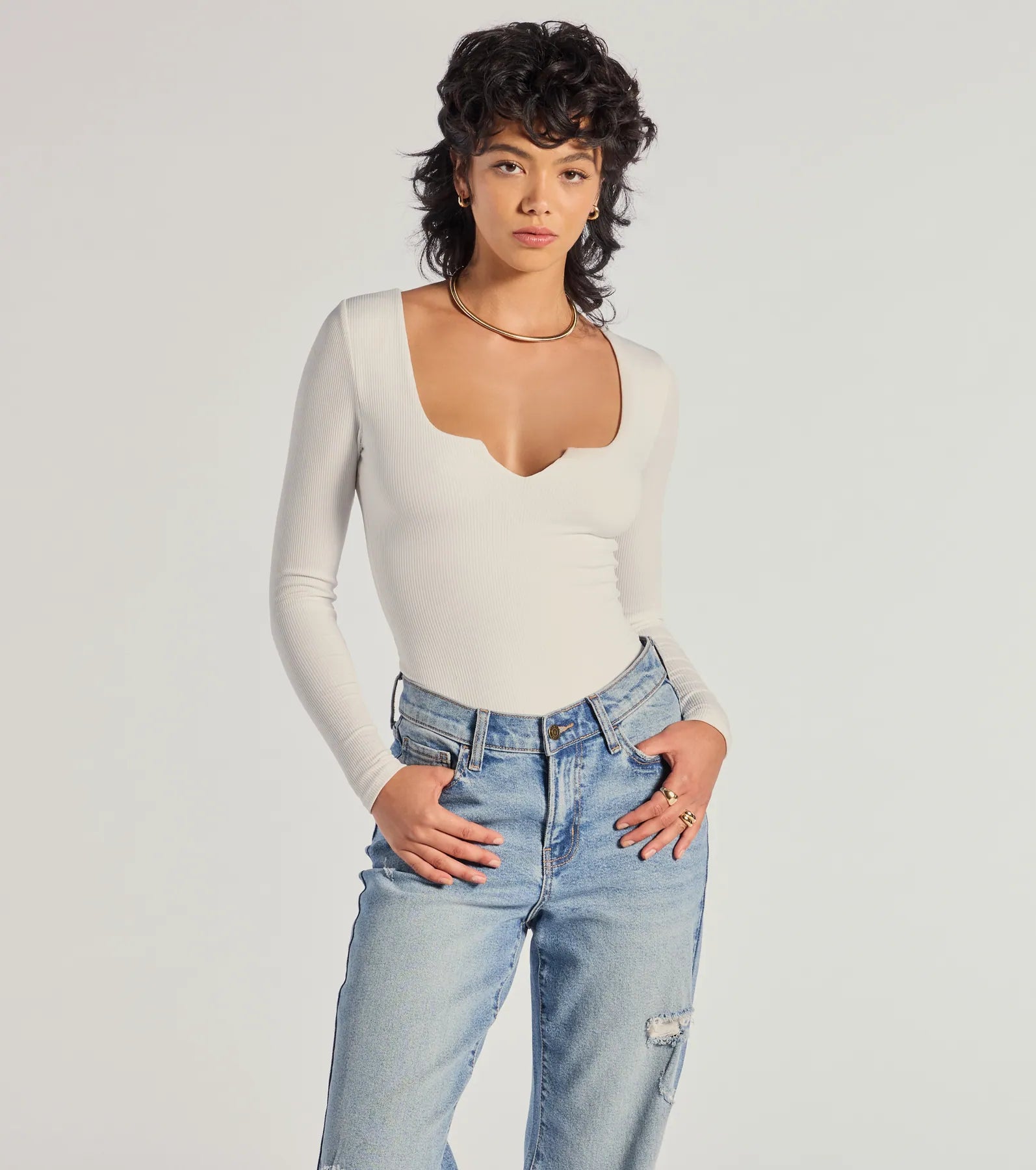 Minimal Chic Ribbed Knit Long Sleeve Bodysuit - Image 6