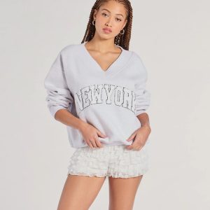 New York V-Neck Fleece Oversized Sweatshirt