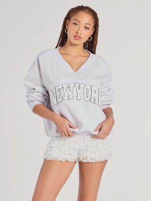 New York V-Neck Fleece Oversized Sweatshirt