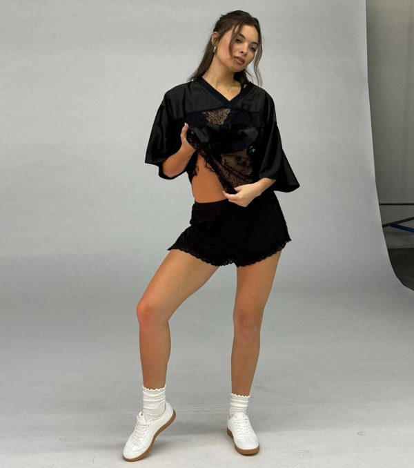 Sporty Chic Lace V-Neck 87 Graphic Jersey Top - Image 6