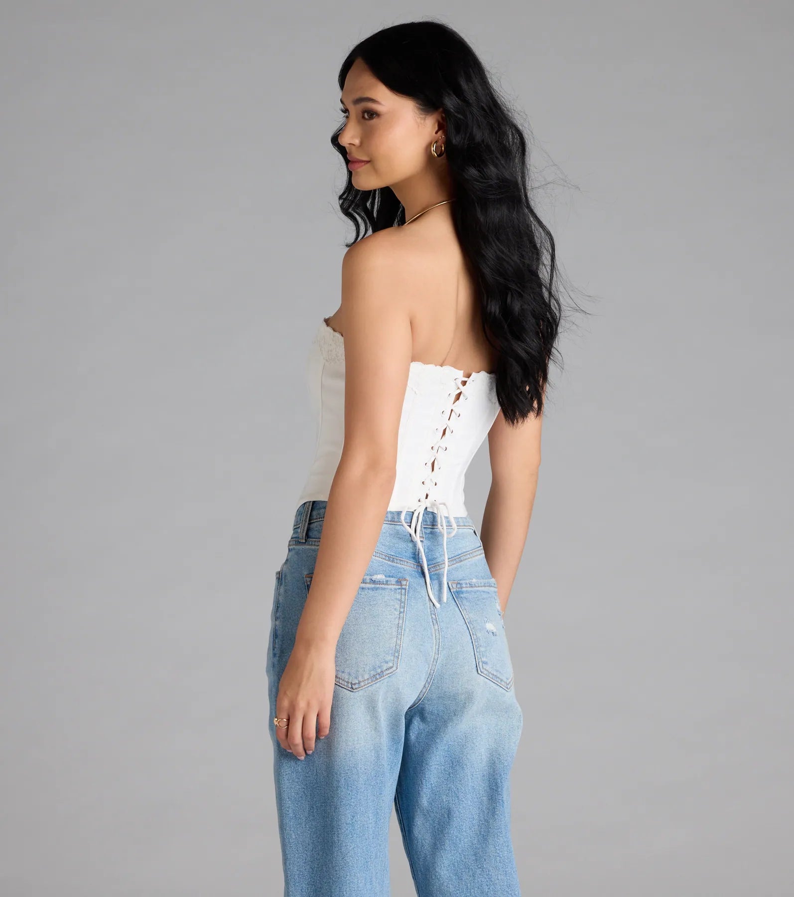 Chic And Snatched Strapless Lace Trim Corset Top - Image 22