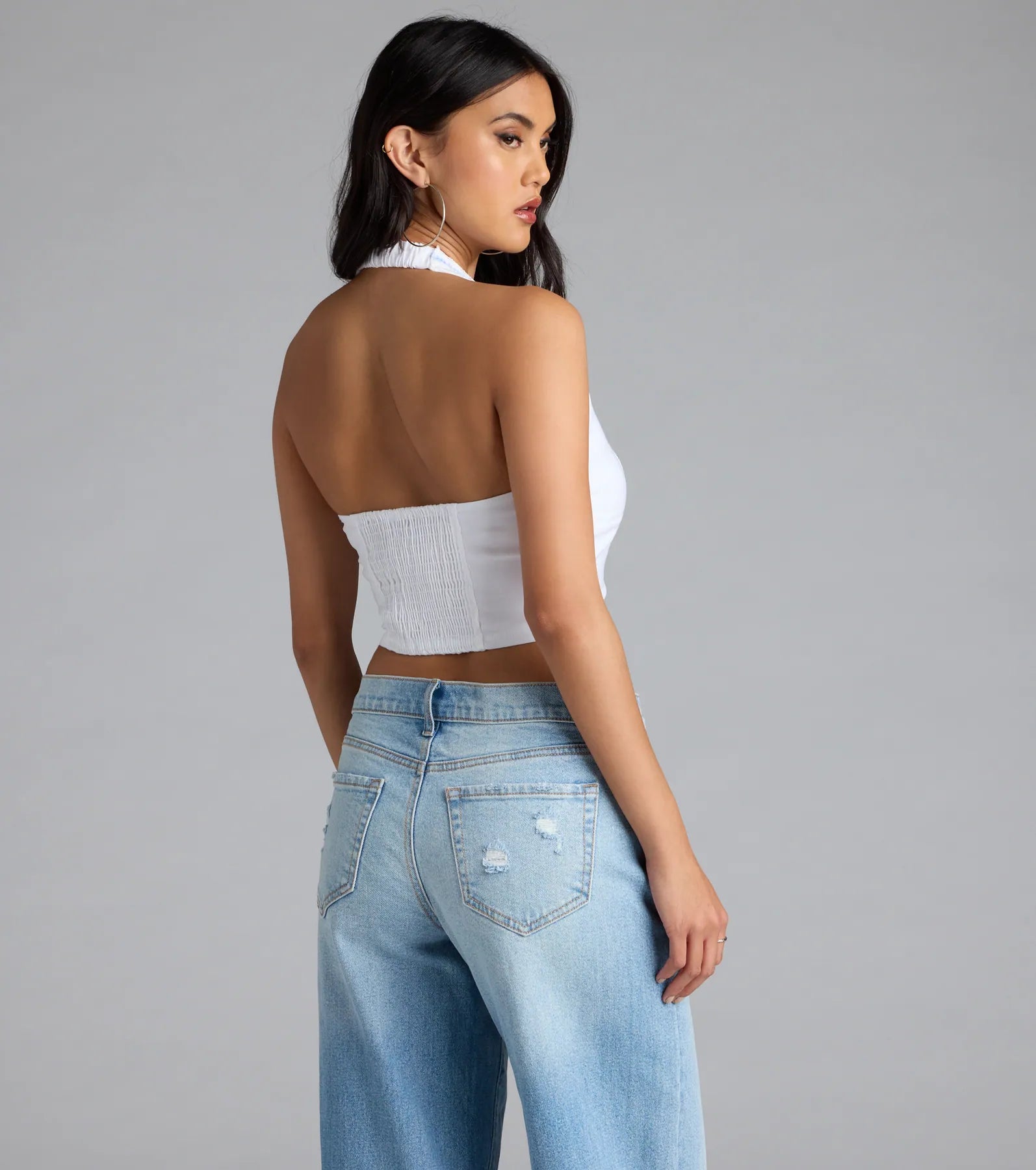 Undeniable Charm Gingham Ribbon Halter Crop Top - Image 2