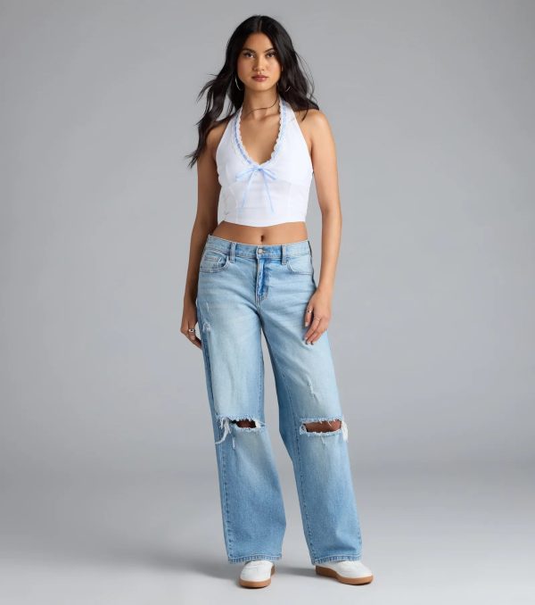 Undeniable Charm Gingham Ribbon Halter Crop Top - Image 3