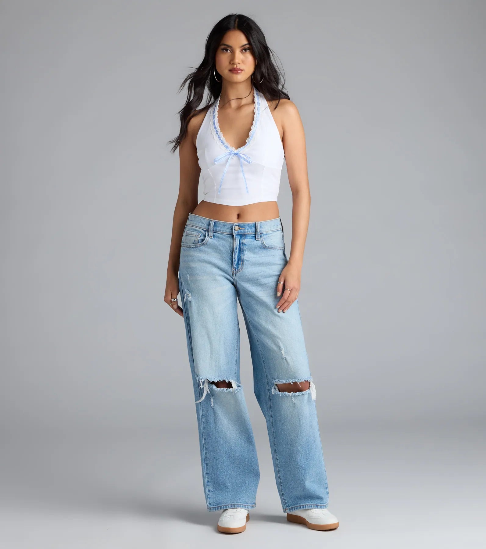 Undeniable Charm Gingham Ribbon Halter Crop Top - Image 3