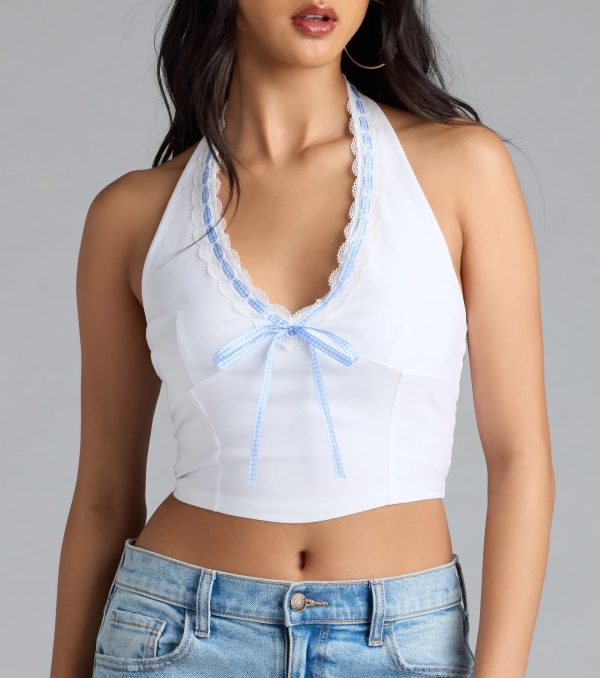 Undeniable Charm Gingham Ribbon Halter Crop Top - Image 4