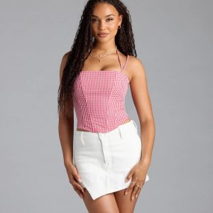 Sweet Home Lace-Up Gingham Corset Top