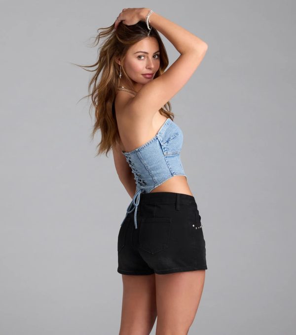 Trendy Girl Denim Strapless Corset Crop Top - Image 7