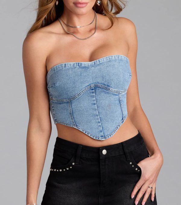 Trendy Girl Denim Strapless Corset Crop Top - Image 9