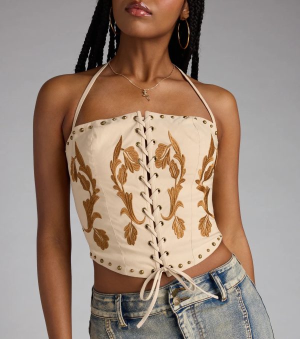 Legendary Vibes Lace-Up Halter Stud Corset Top - Image 5