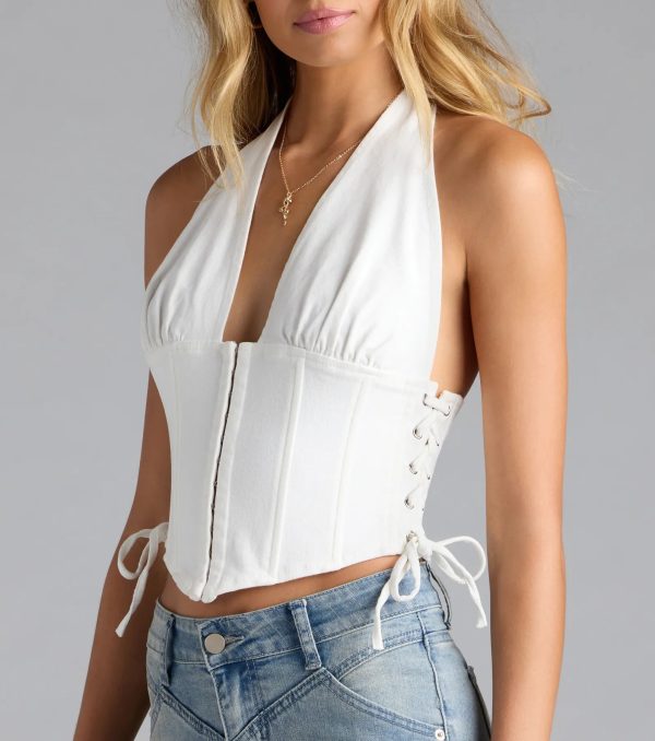 The New Classic Halter Lace-Up Denim Corset Top - Image 9