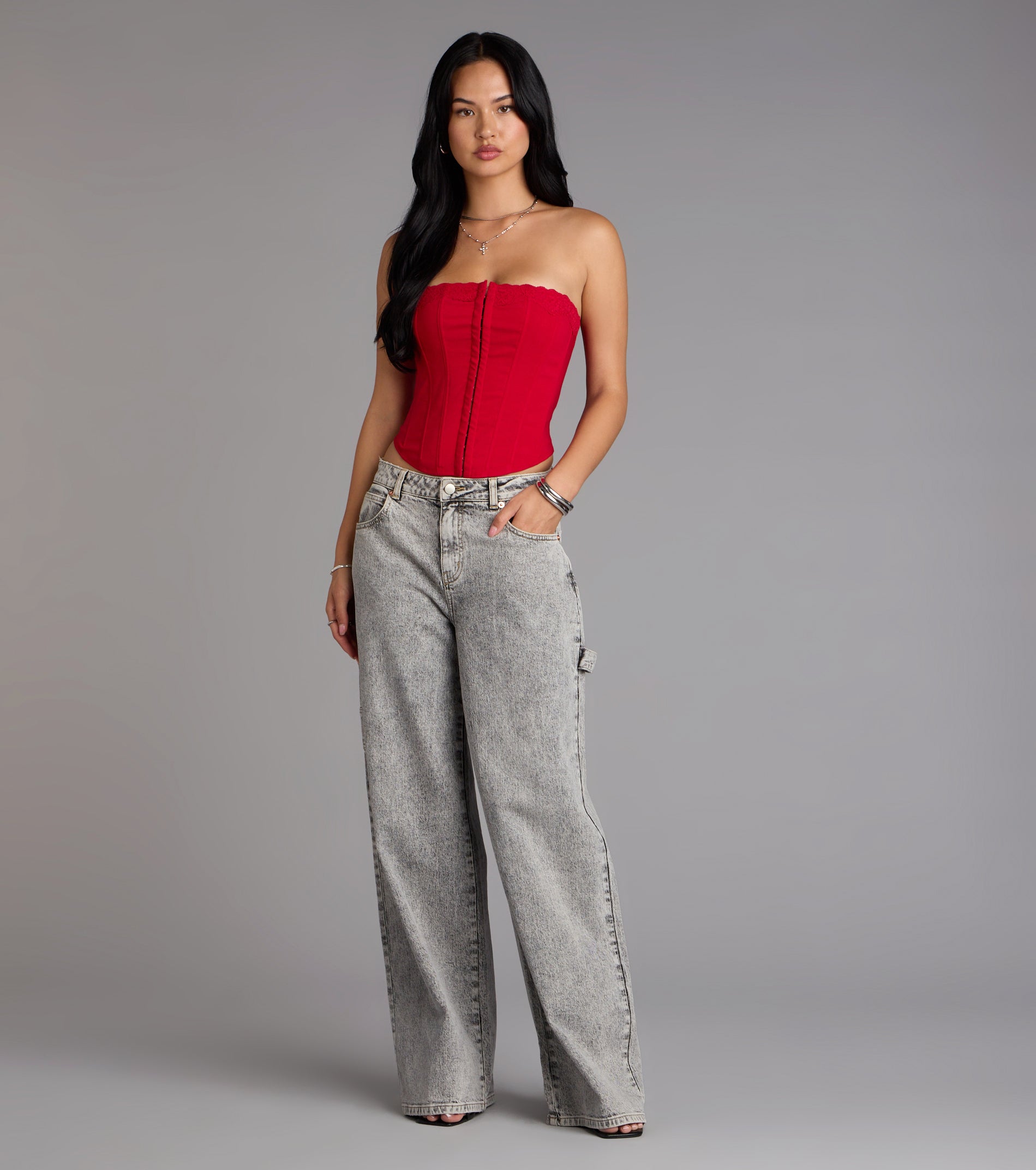 Chic And Snatched Strapless Lace Trim Corset Top - Image 32
