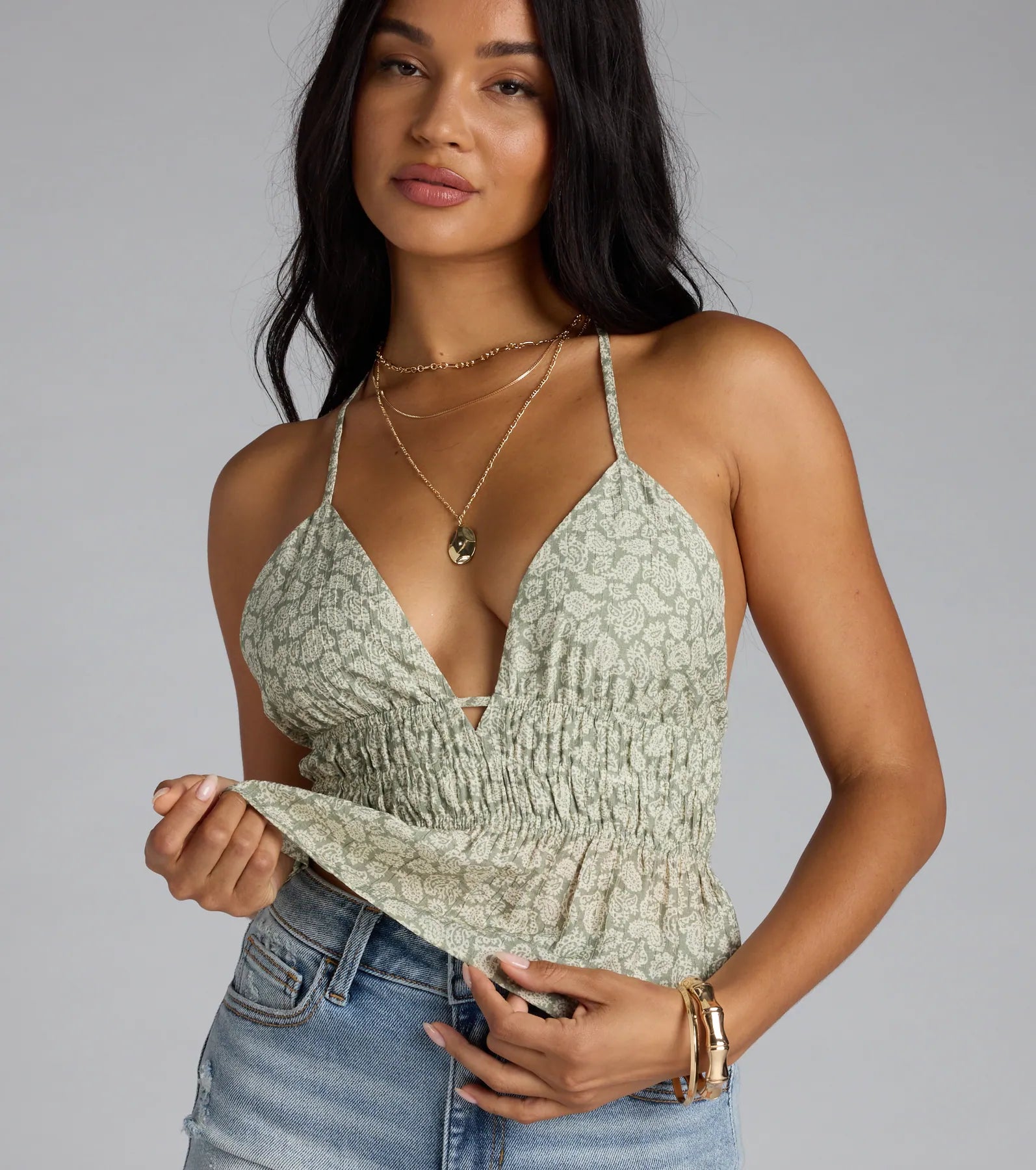 Summer Charm Paisley Strappy Babydoll Crop Top - Image 4