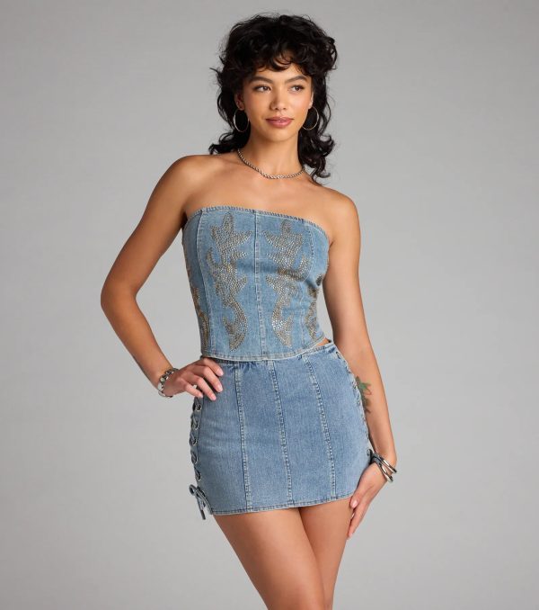 Too Hot To Handle Beaded Denim Corset Top - Image 4