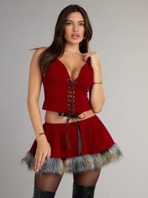 Little Red Lace-Up Corset Top