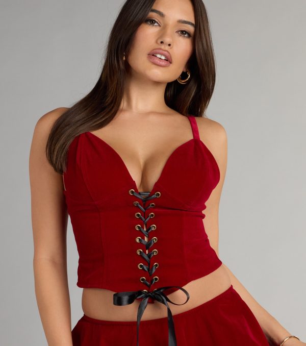 Little Red Lace-Up Corset Top - Image 4