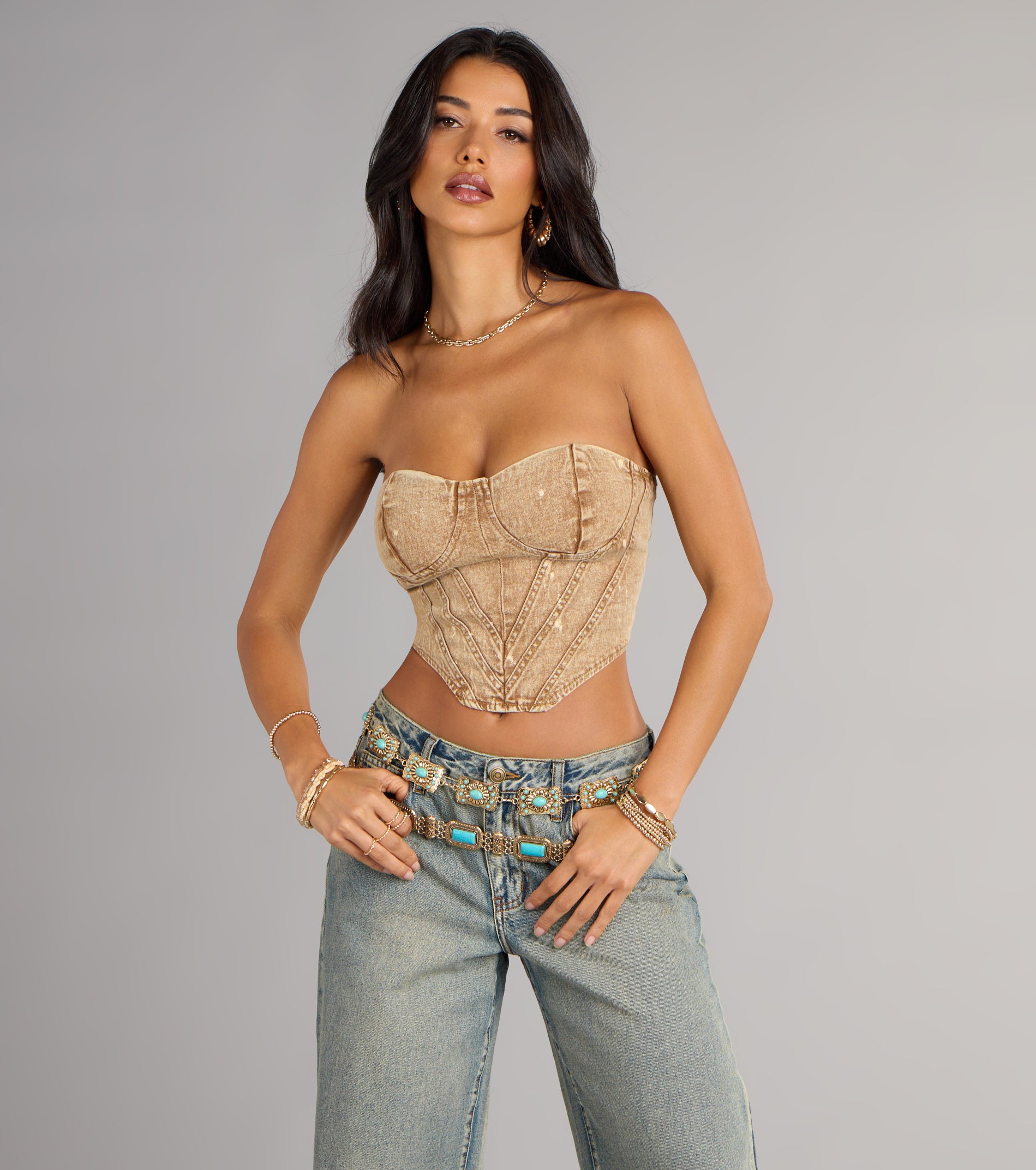 Vintage Vibes Denim Lace-Up Bustier - Image 2