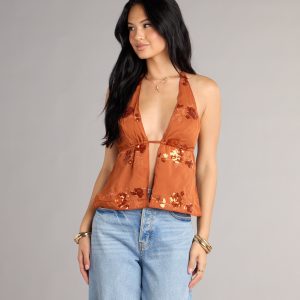 Sunset Glow Sequin Halter Top