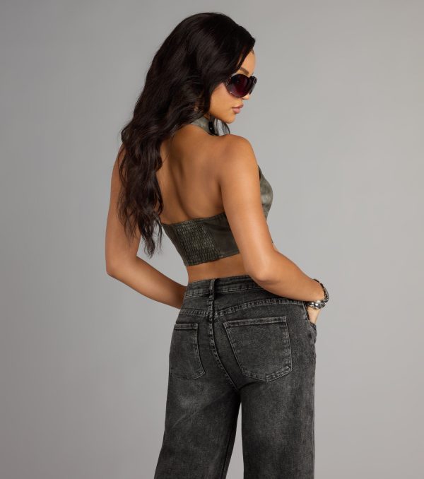Street Rebel Mock Neck Belt Crop Top - Image 2