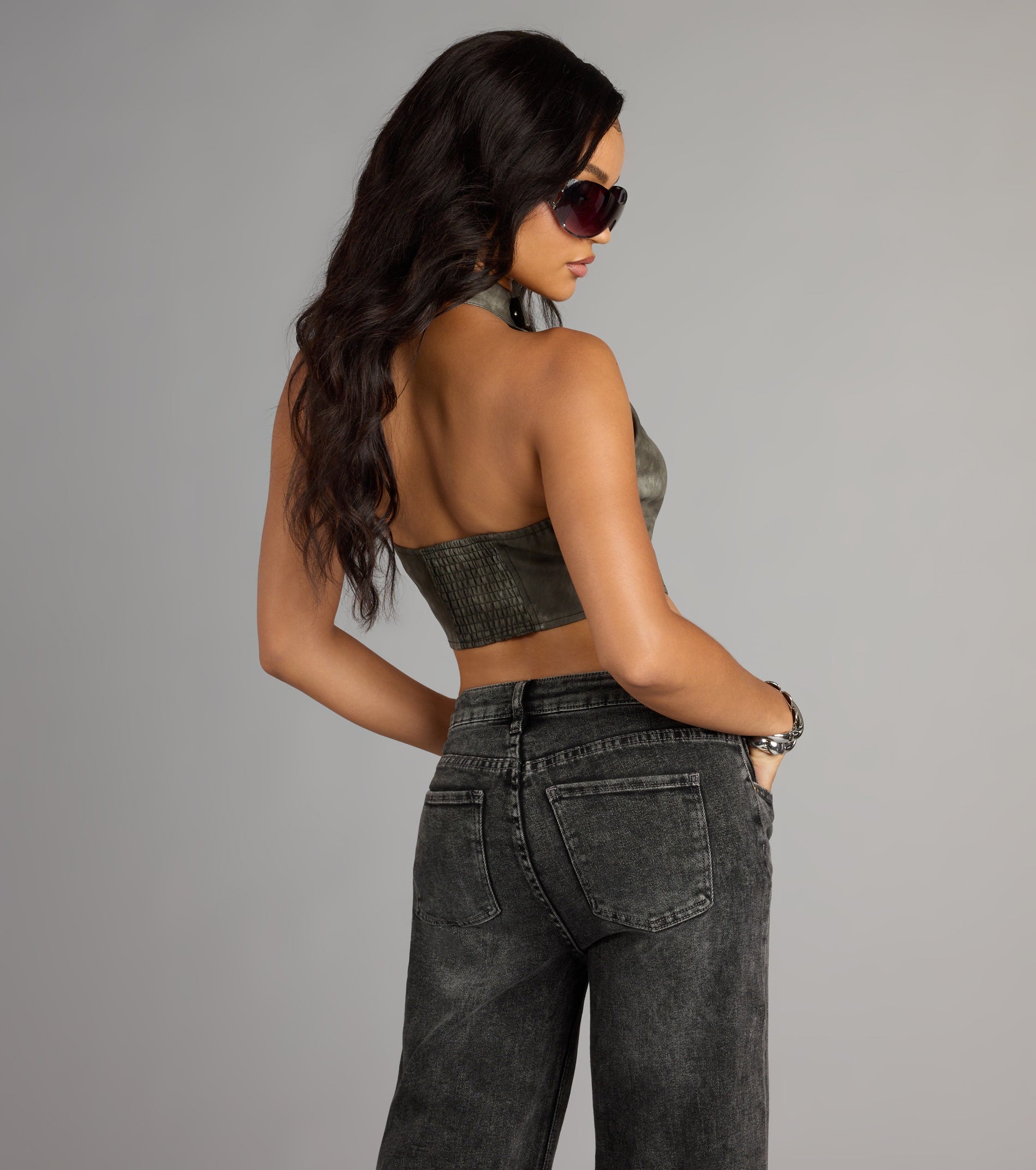 Street Rebel Mock Neck Belt Crop Top - Image 2