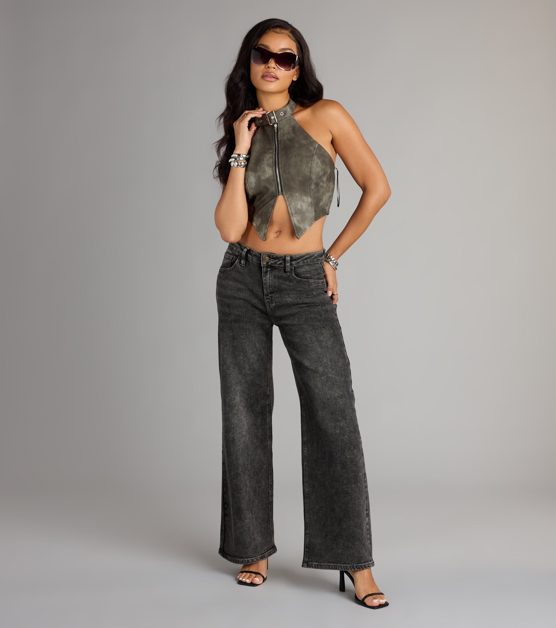 Street Rebel Mock Neck Belt Crop Top - Image 3