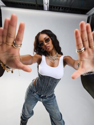 Denim Drama Lace-Up Corset Top