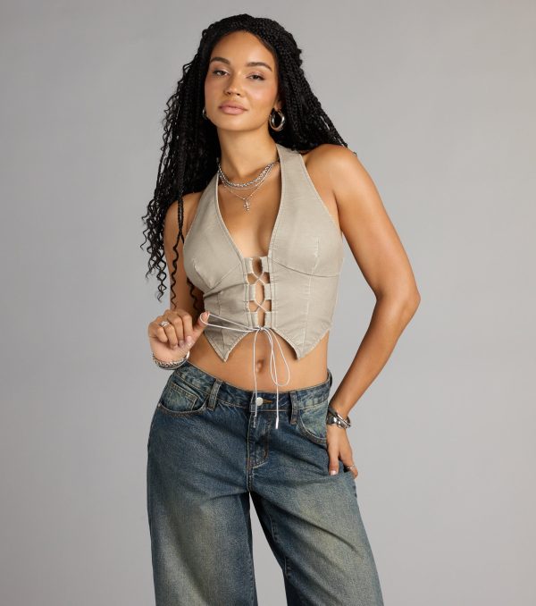 Lace Me Up Faux Leather Halter Crop Top - Image 6