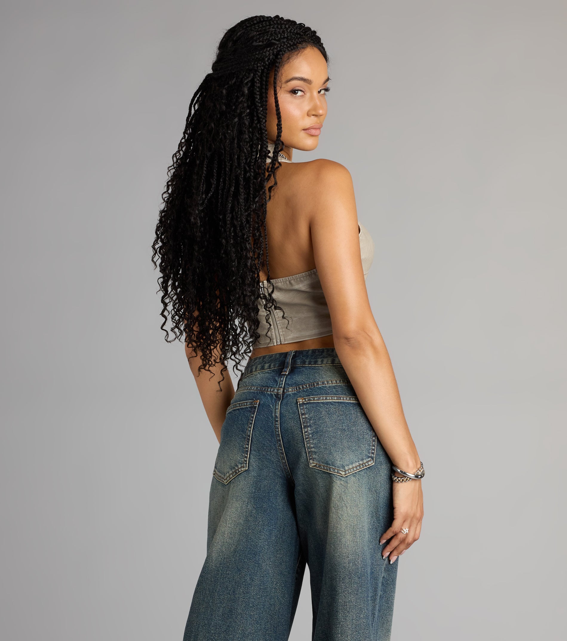 Lace Me Up Faux Leather Halter Crop Top - Image 7