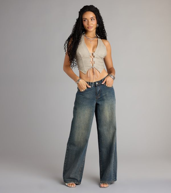 Lace Me Up Faux Leather Halter Crop Top - Image 8