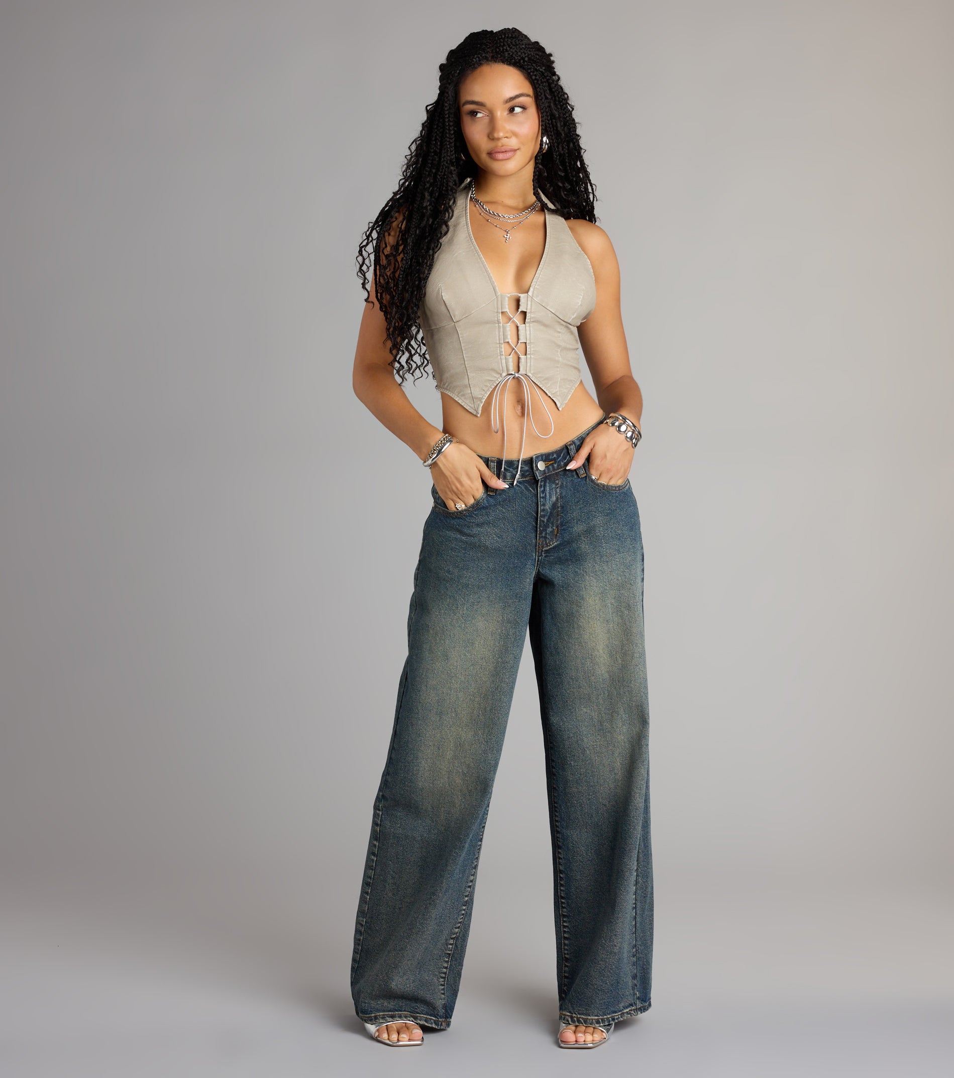 Lace Me Up Faux Leather Halter Crop Top - Image 8