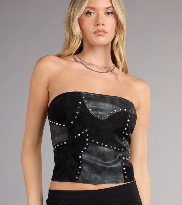 Rockstar Vibes Studded Faux Leather Tube Top - Image 5