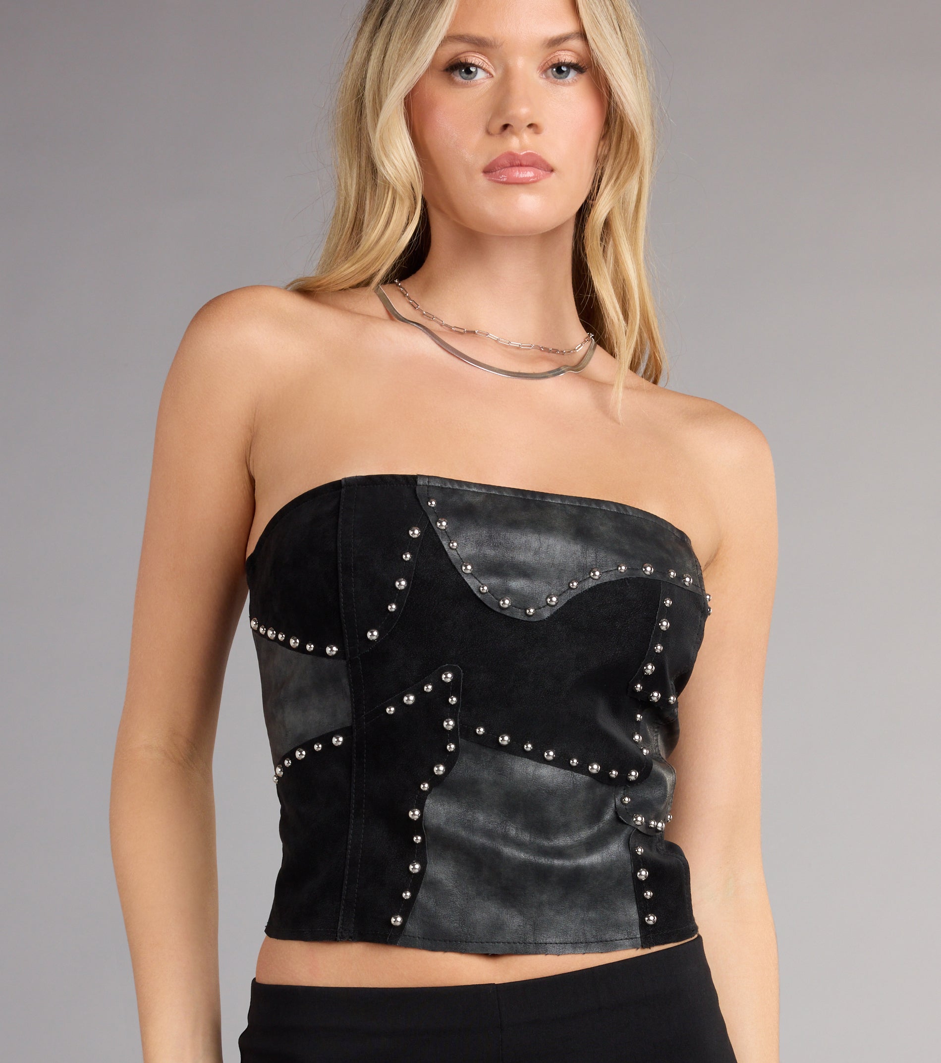 Rockstar Vibes Studded Faux Leather Tube Top - Image 5