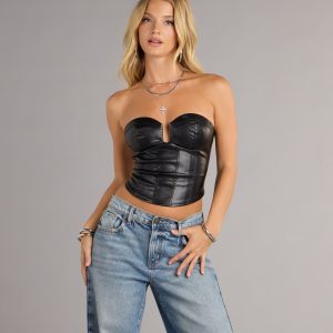 Lace-Up Allure Faux Leather Bustier Top