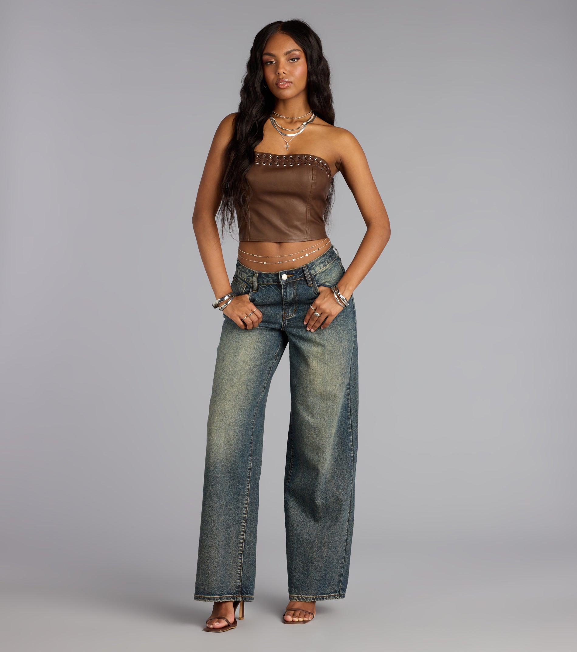 Laced Up Faux Leather Tube Top - Image 3