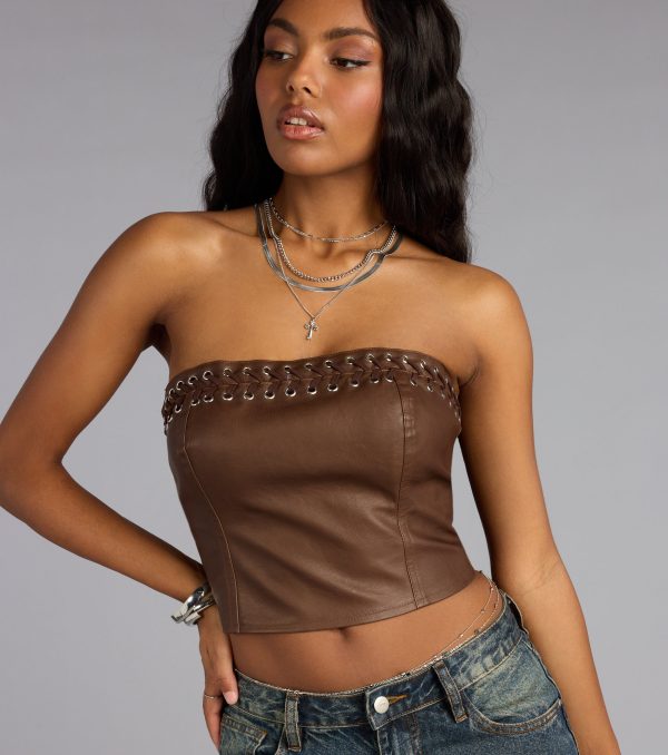 Laced Up Faux Leather Tube Top - Image 4