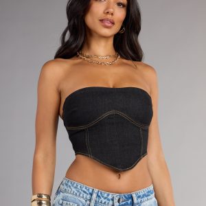 Trendy Girl Denim Strapless Corset Crop Top