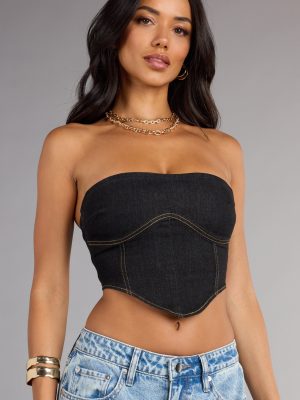 Trendy Girl Denim Strapless Corset Crop Top