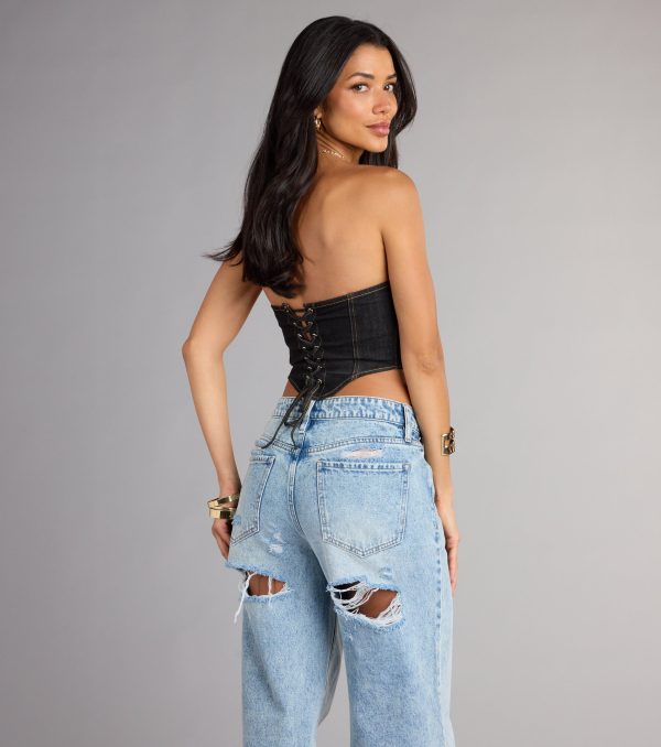 Trendy Girl Denim Strapless Corset Crop Top - Image 2